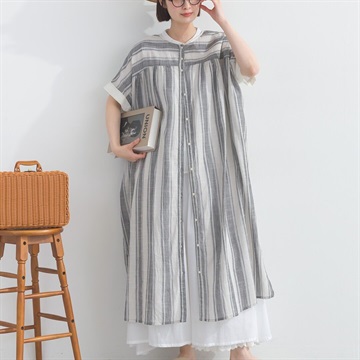【Lupilien】Slab stripe 2way スモッキング刺しゅう半袖ワンピース