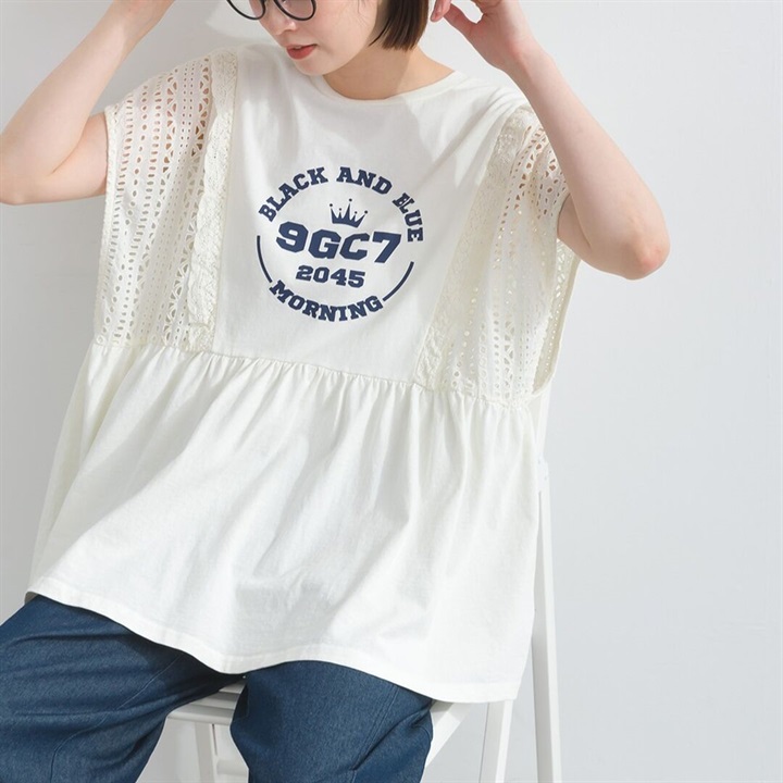 【Lupilien】ヴィンテージ天竺ドッキングフレンチスリーブTシャツ