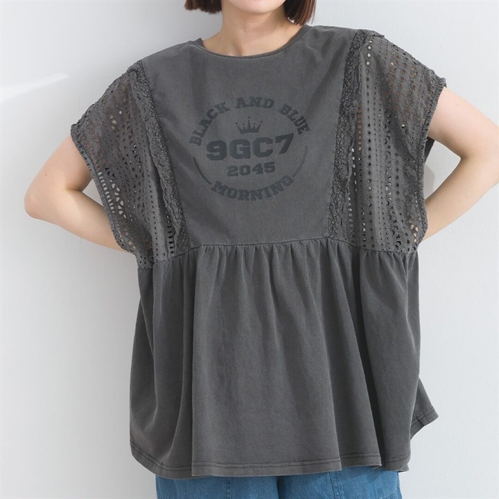 【Lupilien】ヴィンテージ天竺ドッキングフレンチスリーブTシャツ