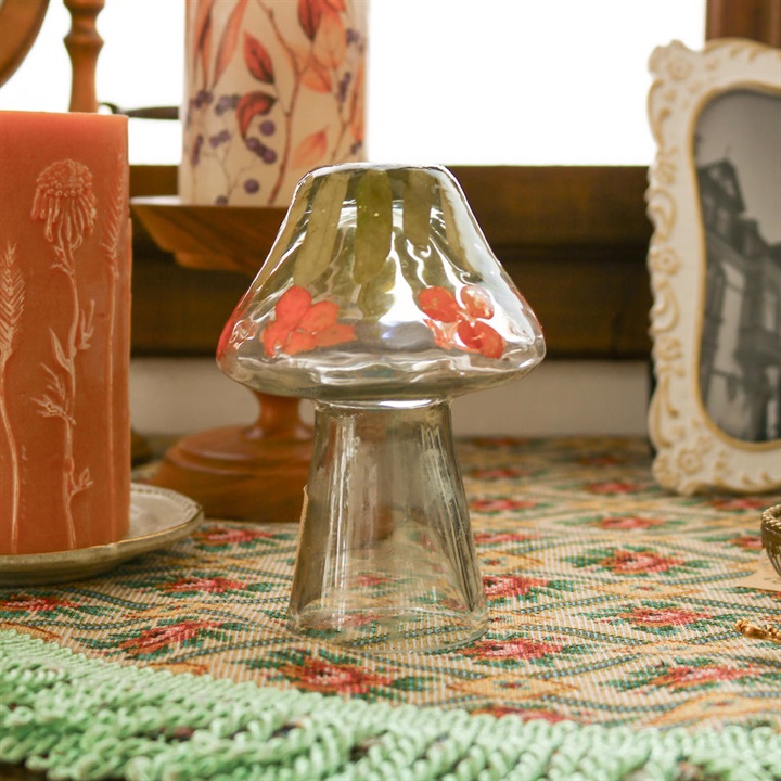 artipur COTTAGE】リサイクル押し花ガラスきのこ オブジェ｜てんとてん