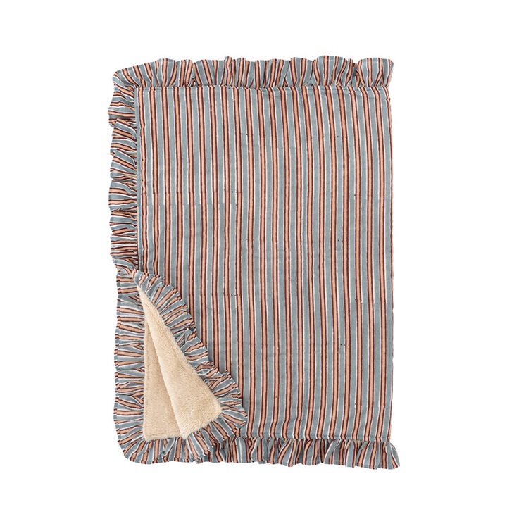 フリルストライプブロックプリントブランケット
