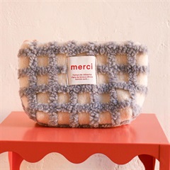 merci ボアチェック舟型ポーチ(GY)