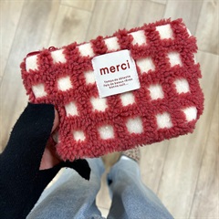 merci ボアチェック舟型ポーチ(RD)