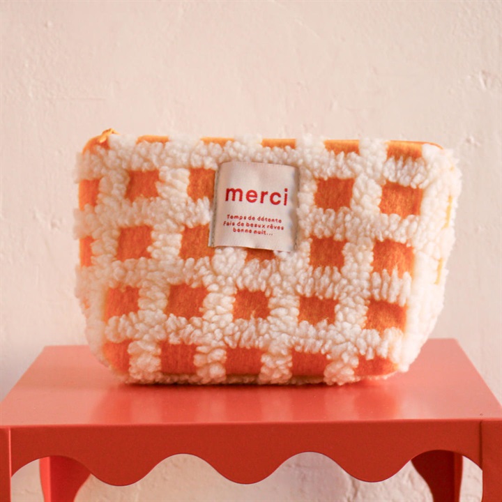 merci ボアチェック舟型ポーチ