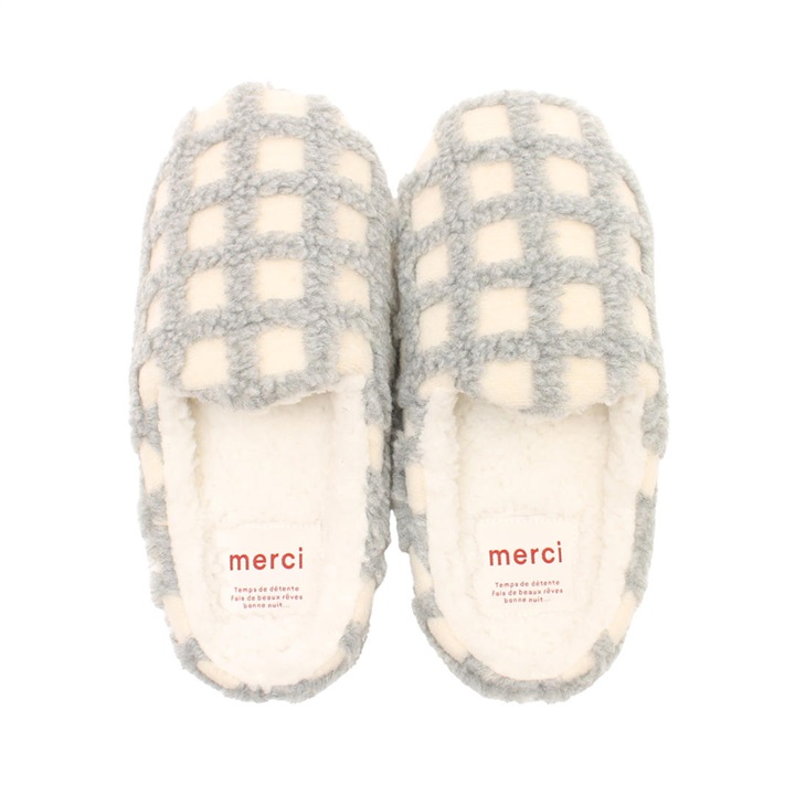 merci ボアチェックルームシューズ