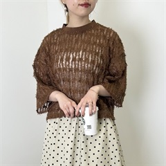 【hunch】シアーフリンジ半袖プルオーバー(44BROWN)