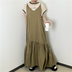 【hunch】ストライプキャミティアードワンピース(44BROWN×BLACK)
