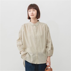 【M.M.O】袖ピンタック入り長袖前開きブラウス(63ライトオリーブ)