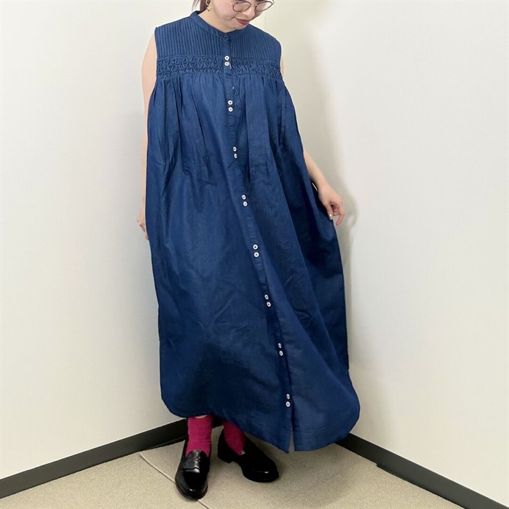 【Lupilien】4.5ozデニムピンタックノースリーブワンピース