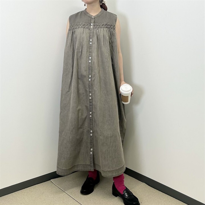 【Lupilien】4.5ozデニムピンタックノースリーブワンピース