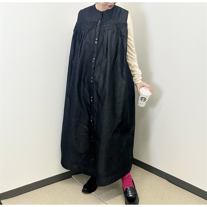 【Lupilien】4.5ozデニムピンタックノースリーブワンピース