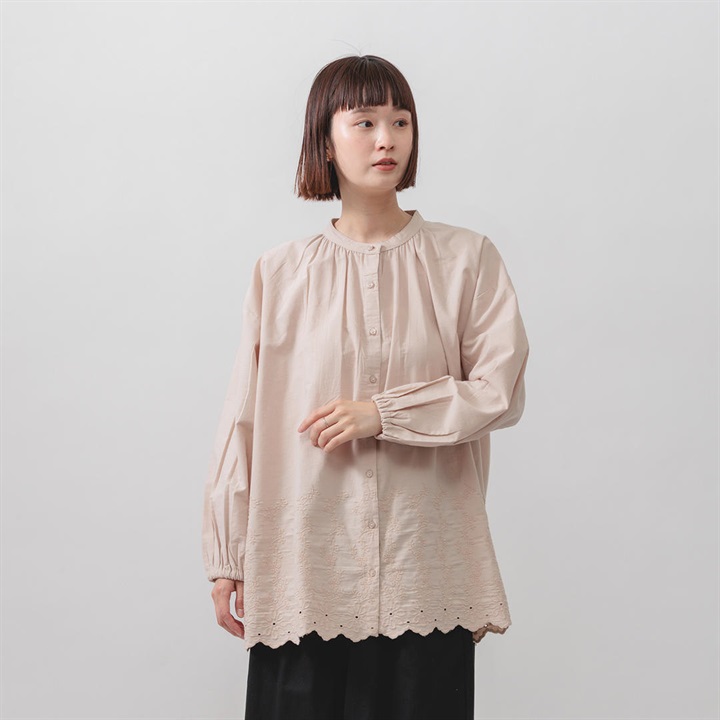 【M.M.O】スカラップ刺繍長袖チュニックブラウス