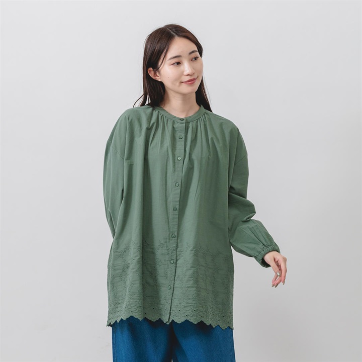 【M.M.O】スカラップ刺繍長袖チュニックブラウス