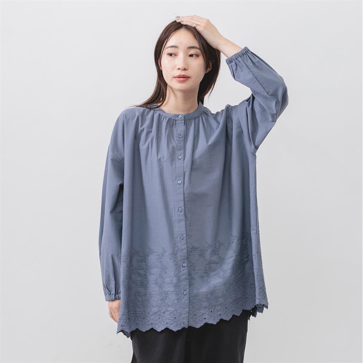 【M.M.O】スカラップ刺繍長袖チュニックブラウス