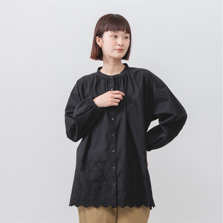 【M.M.O】スカラップ刺繍長袖チュニックブラウス