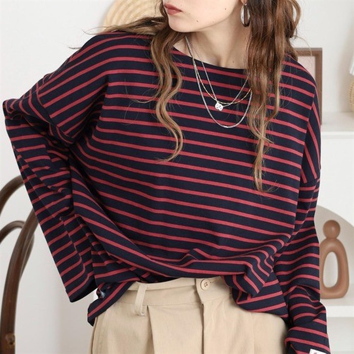 【Arinomama】長袖ボーダーオーバースリーブTシャツ(03RD)