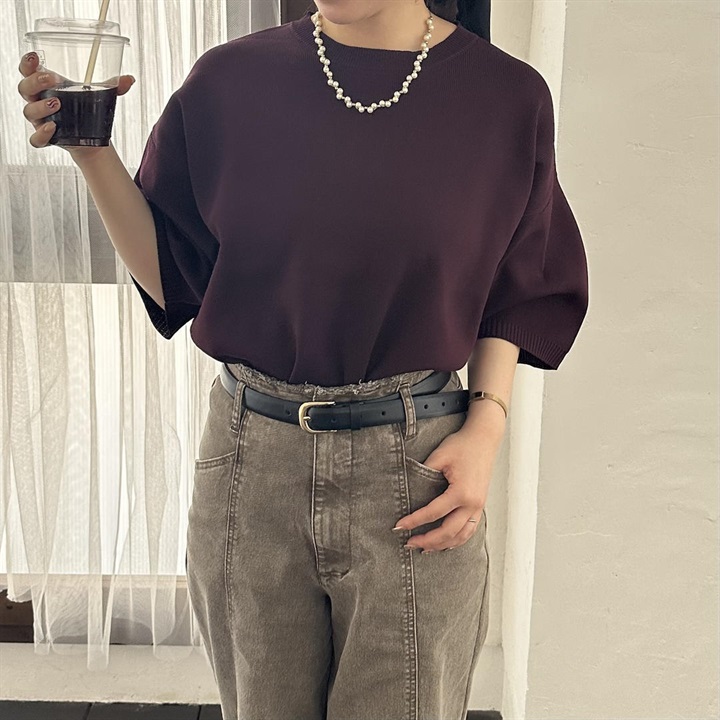 【hunch】スポンデッシュ 7分袖ニットプルオーバー