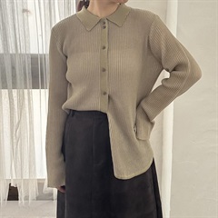 【hunch】シアーストライプ プレーティングニット前開きストライプ長袖シャツ(64KHAKI)