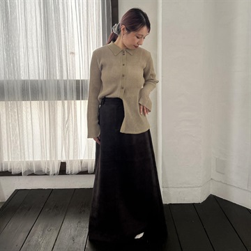 【hunch】シアーストライプ プレーティングニット前開きストライプ長袖シャツ