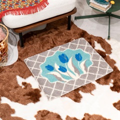 【Casselini HOME】フラワールームラグ(グレー)