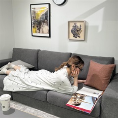 【Casselini HOME】刺繍スウェット長袖ルームワンピース(ネイビー)