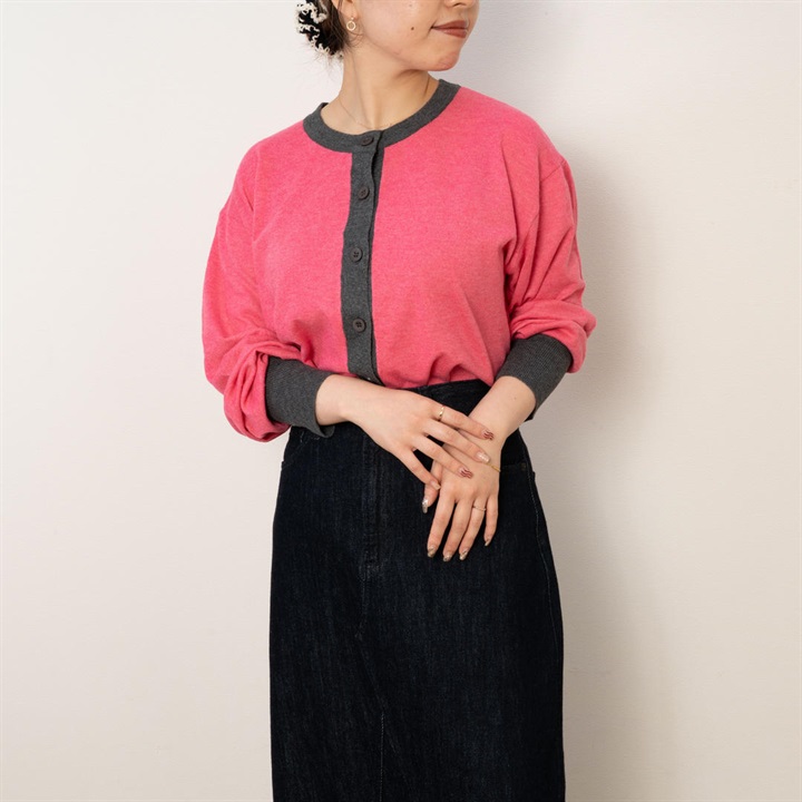 amitie パレット前開き配色長袖ニットカーディガン