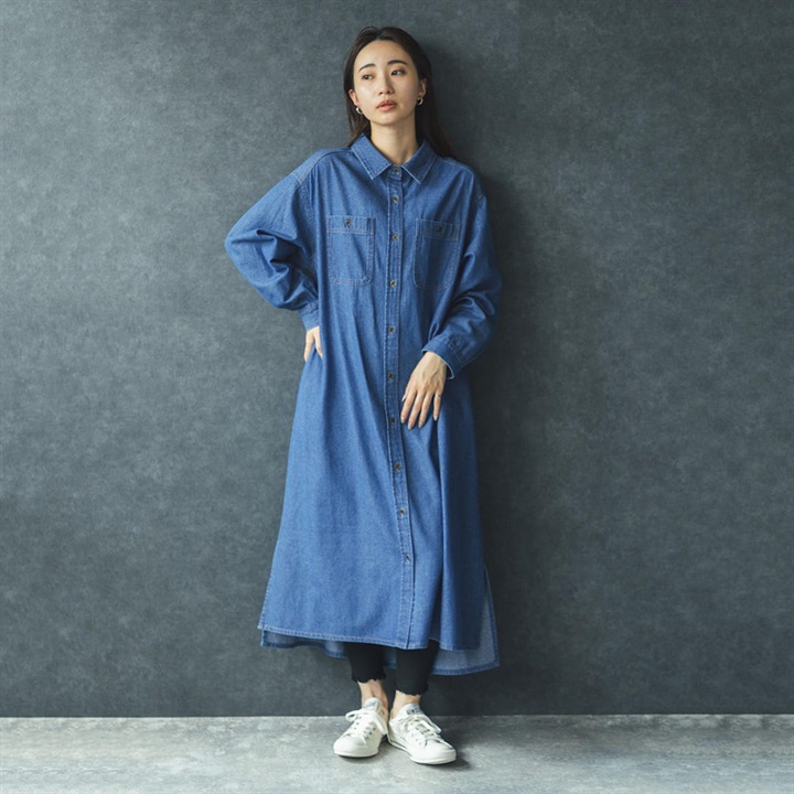 【M.M.O】前開きデニムシャツワンピース