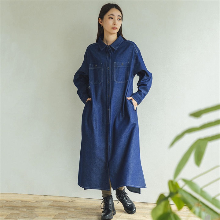 【M.M.O】前開きデニムシャツワンピース