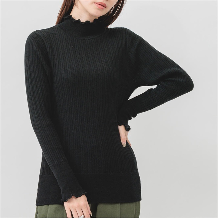 【M.M.O】綿ニット長袖リブハイネック