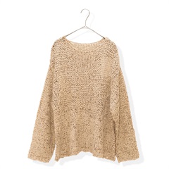 【hunch】ペーパーヤーン 透かし編み長袖ニット(03BEIGE)