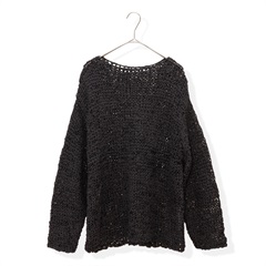 【hunch】ペーパーヤーン 透かし編み長袖ニット(07BLACK)