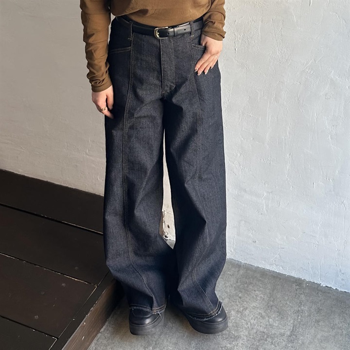 【hunch】ストレッチデニム ハイウエストワイドパンツ