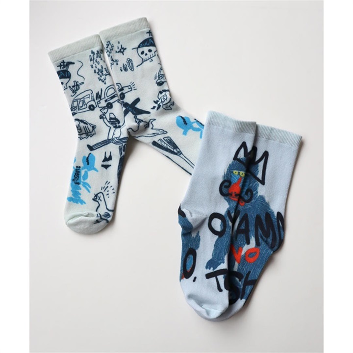 【KIVISDOU】イタズラ描き プリントクルーソックス2P