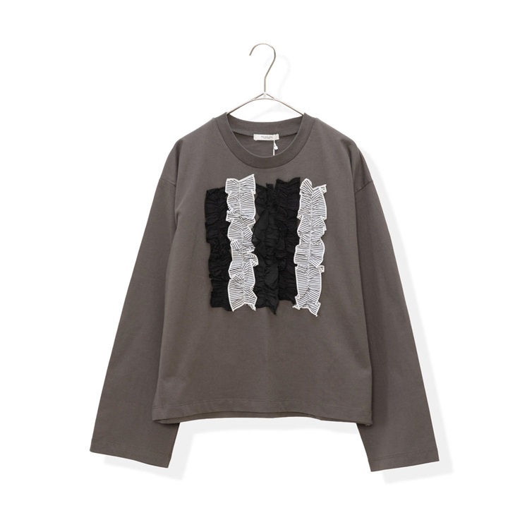 【POU DOU DOU】異素材ミックスフリル長袖カットソー