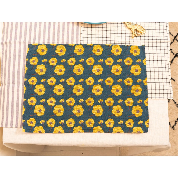 【Craft India】ランチマット プラリーヌ 起毛(ブルー)