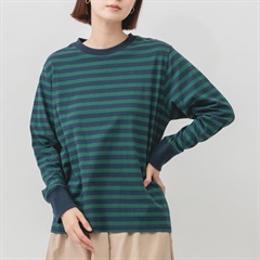 【M.M.O】クルーネック長袖ボーダーカットソー(96ネイビー×グリーン)
