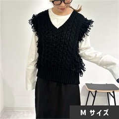 【choette】フリンジニットベスト(black（M）)