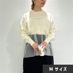 【choette】チュール切替長袖ニットプルオーバー(ivory（M）)