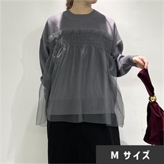 【choette】チュール切替長袖ニットプルオーバー(gray（M）)
