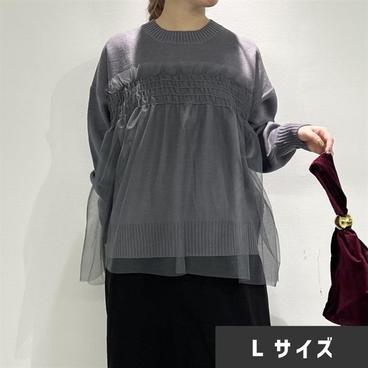 【choette】チュール切替長袖ニットプルオーバー
