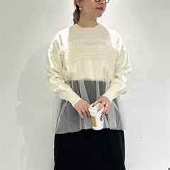 【choette】チュール切替長袖ニットプルオーバー