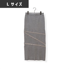 【choette】配色メローニットスカート(gray（L）)