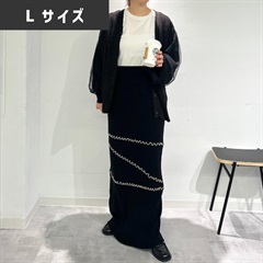 【choette】配色メローニットスカート(black（L）)