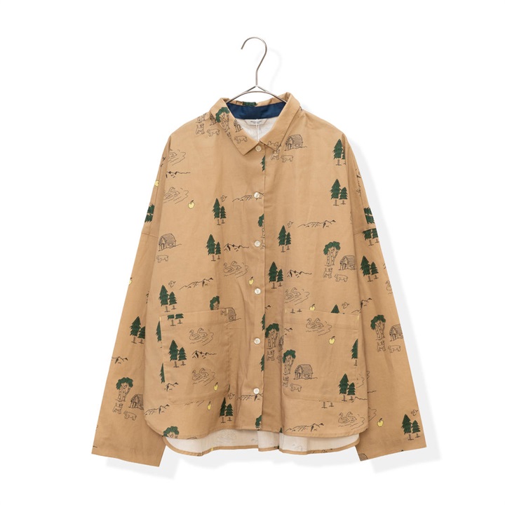 【POU DOU DOU】スワンレイクプリントポケット前開き長袖シャツ