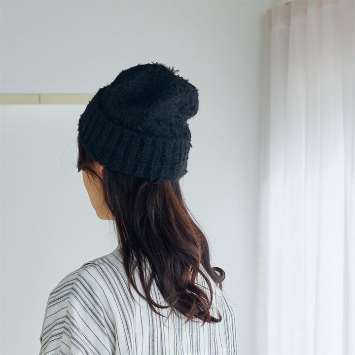 【shesay】ツイード調に仕上げたリボンヤーンのニットキャップ