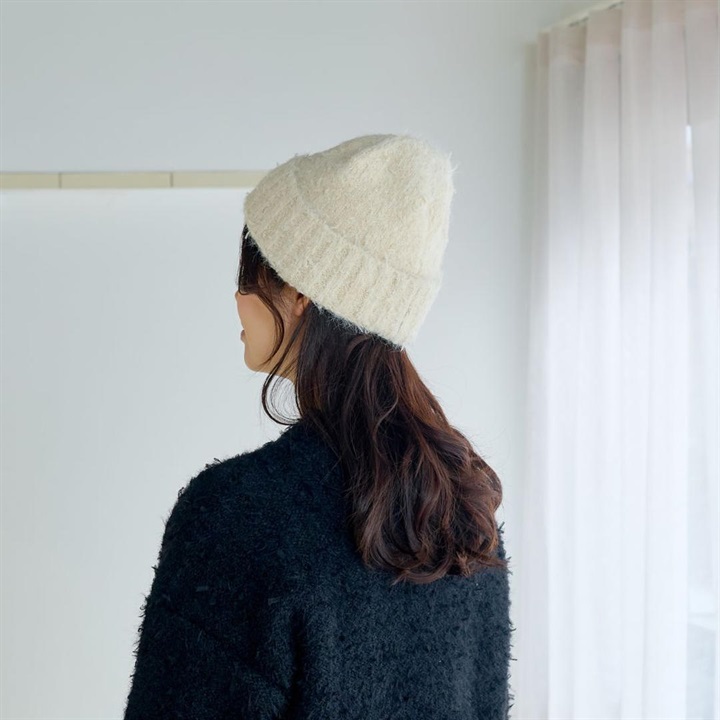 【shesay】ツイード調に仕上げたリボンヤーンのニットキャップ