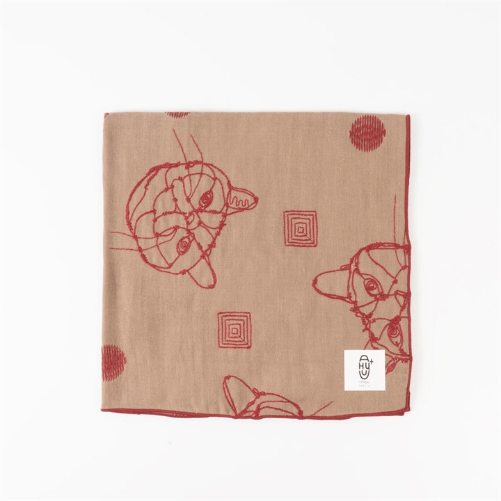 【＋HAyU】Wガーゼ刺繍ハンカチ CAT柄