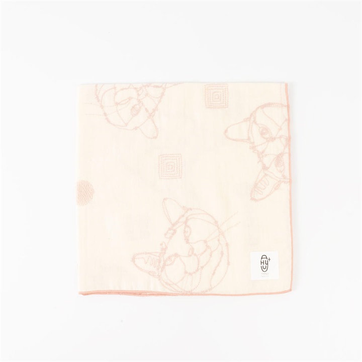 【＋HAyU】Wガーゼ刺繍ハンカチ CAT柄