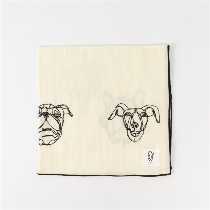 【＋HAyU】Wガーゼ刺繍ハンカチ DOG柄
