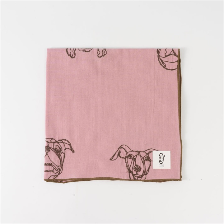 【＋HAyU】Wガーゼ刺繍ハンカチ DOG柄